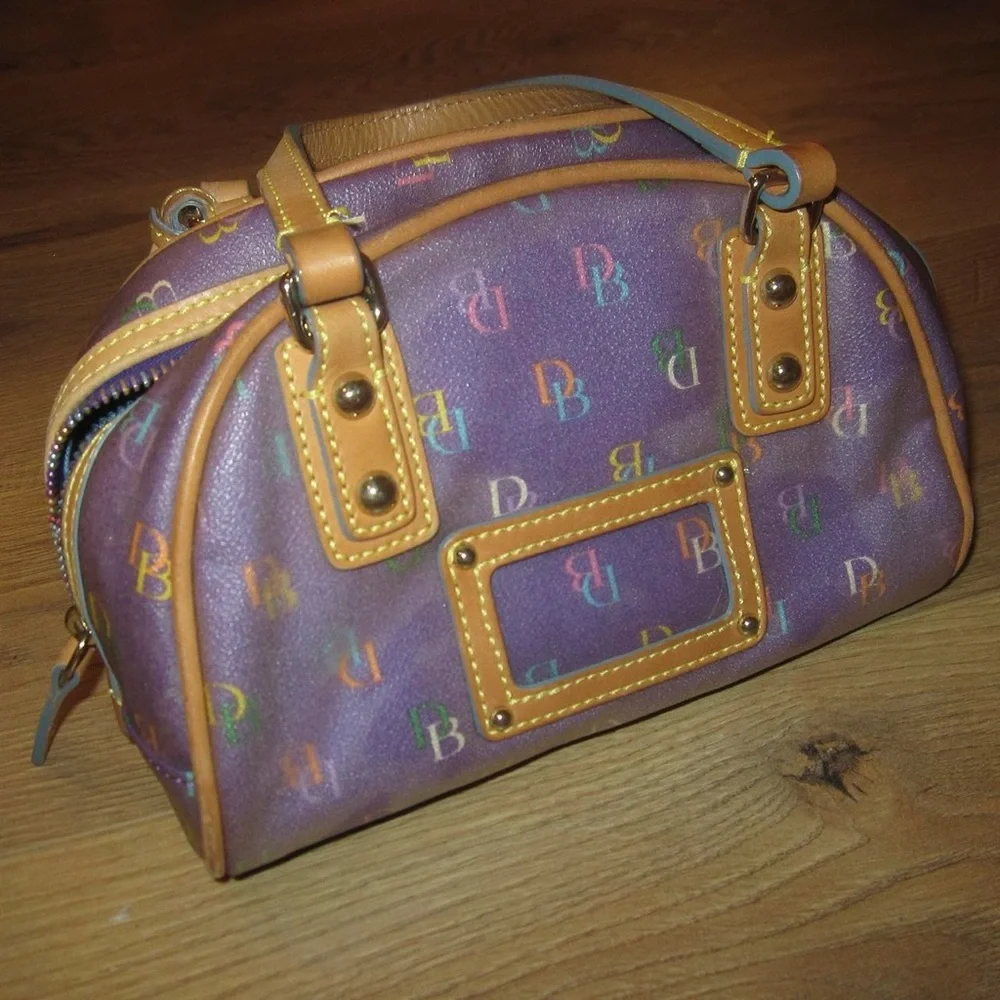 Dooney & Bourke Purple and Tan Handbag with Heart Charm - Picture 3 of 5